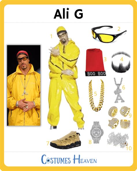 Ali g costume - Contact. ALI G INDAHOUSE (2002) 'East Staines Massiv' Costume. approx. $309 / €279. Add to cart. Our expert's notes. The t-shirt, bandana and jewellery worn by one of the ‘East Staines Massiv’ (Roberto Viana) in the Sacha Baron Cohen comedy Ali G Indahouse. The rival wears this costume throughout the film. It consists of a blue “Sixers ...